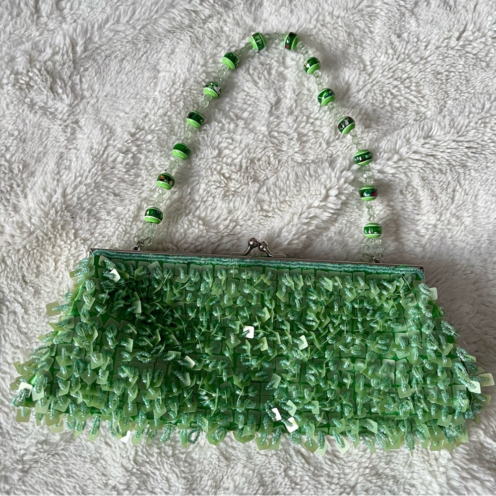 Mido Collection beaded seafoam green, celadon, jade colored bag